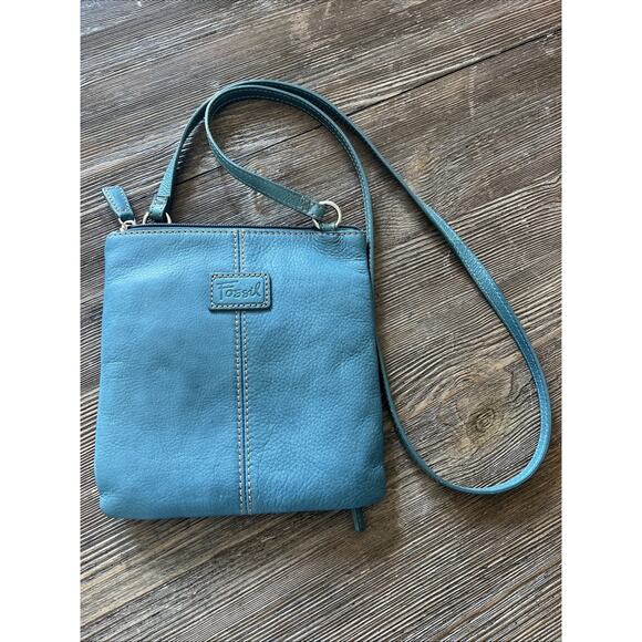 Fossil turquoise crossover leather bag purse hobo y2k vintage shoulder blue - Picture 1 of 11